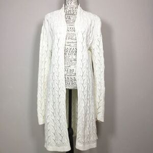 Long cream knit open front duster cozy lagenlook fairycore size M cozycore